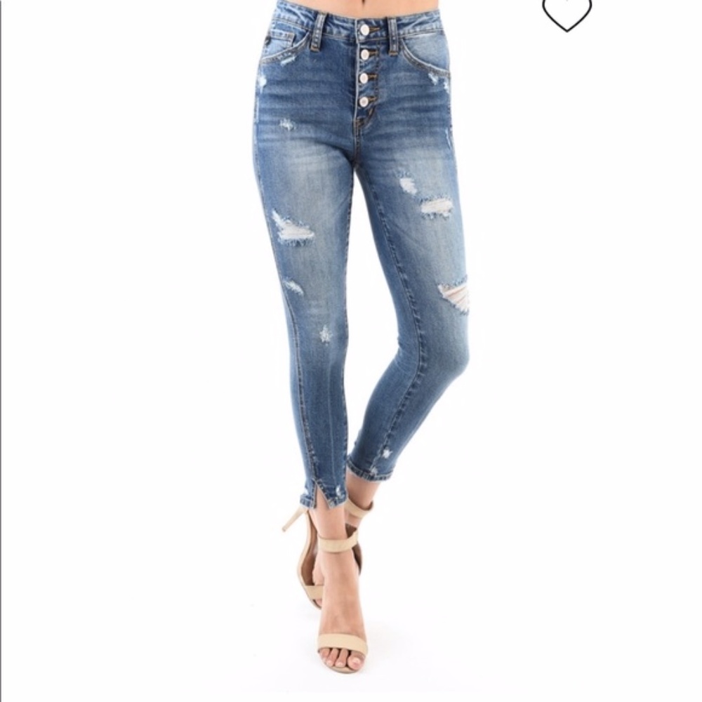 KanCan Button Fly High Rise Skinny Distressed - Picture 15 of 15